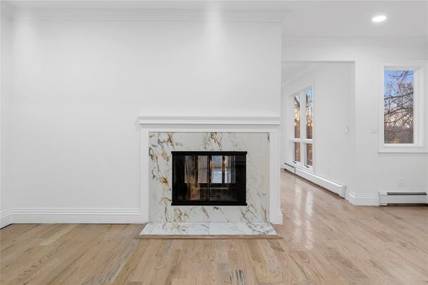 Fireplace, Interior, Recessed Lighting, Wood Texture Flooring