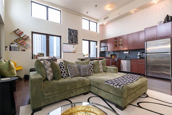 Dining room, Interior, Kitchen, Living room, Recessed Lighting, Stainless Steel Appliances, Wood Texture Flooring