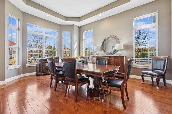 Dining room, Interior, Recessed Lighting, Wood Texture Flooring