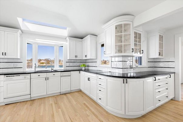 Interior, Kitchen, Tile Countertops, Wood Texture Flooring