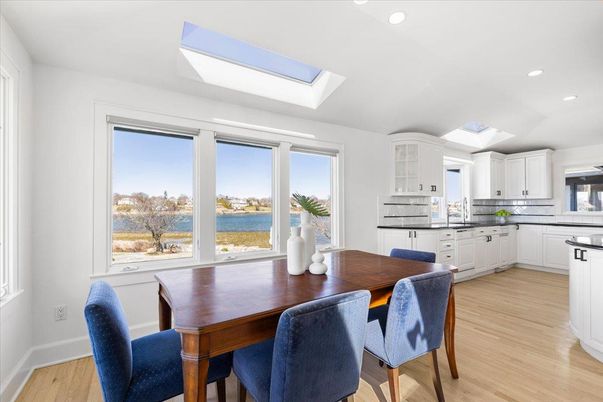 Dining room, Interior, Kitchen, Recessed Lighting, Water, Wood Texture Flooring