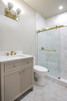 Bathroom, Glass Shower, Interior, Recessed Lighting