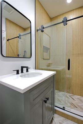 Bathroom, Dual Sink Vanities, Glass Shower, Interior, Recessed Lighting