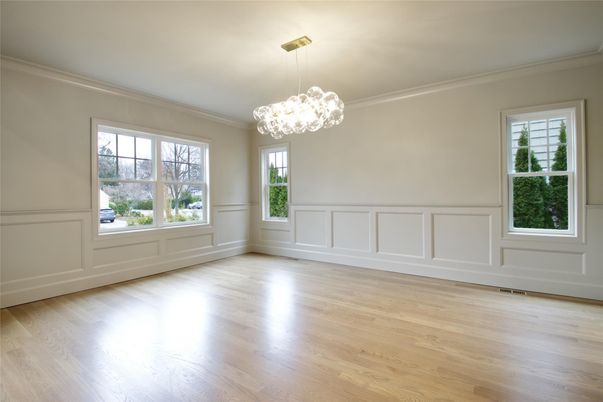 Empty room, Interior, Pendant Lights, Wood Texture Flooring