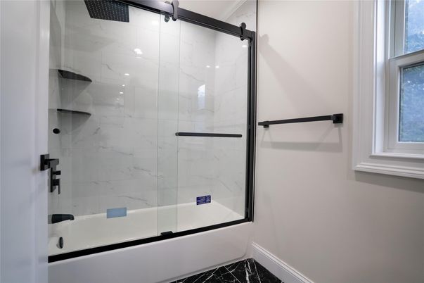 Bathroom, Glass Shower, Interior, Marble Walls