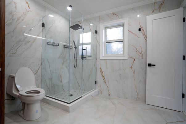 Bathroom, Glass Shower, Interior, Marble, Marble Walls