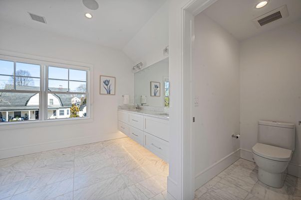 Bathroom, Dual Sink Vanities, Interior, Marble, Recessed Lighting