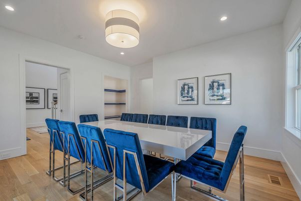 Dining room, Interior, Recessed Lighting, Wood Texture Flooring