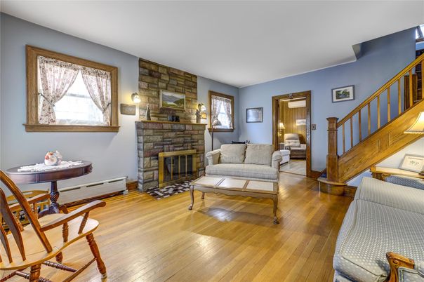 Fireplace, Interior, Living room, Stone Walls, Wood Texture Flooring