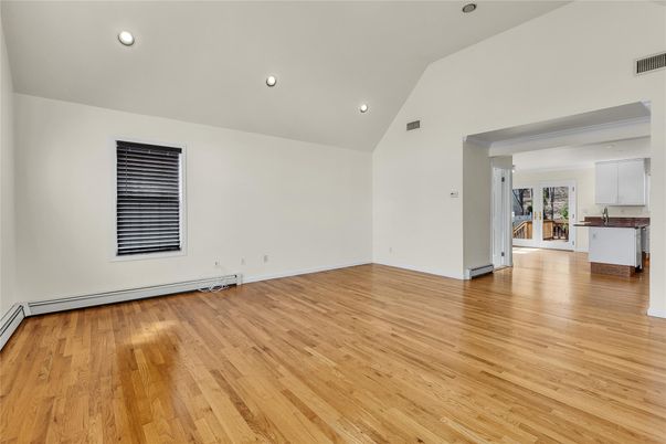 Empty room, Interior, Kitchen, Recessed Lighting, Wood Texture Flooring