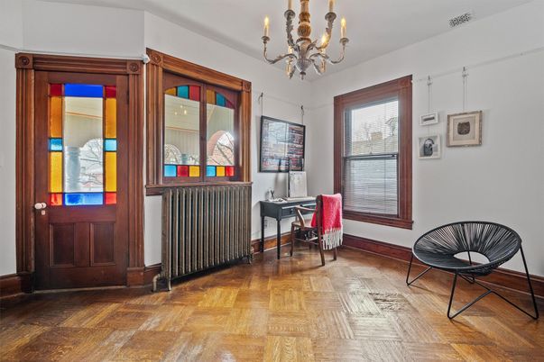 Chandelier, Home Office, Interior, Wood Texture Flooring