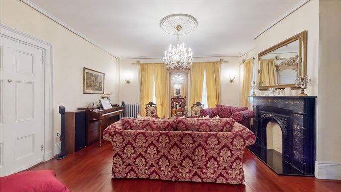 Chandelier, Fireplace, Interior, Living room, Piano, Wood Texture Flooring