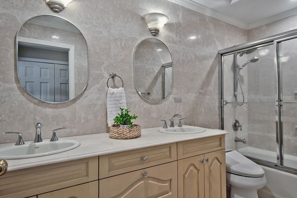 Bathroom, Dual Sink Vanities, Glass Shower, Interior