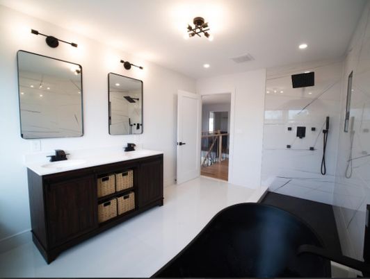 Bathroom, Dual Sink Vanities, Glass Shower, Interior, Recessed Lighting