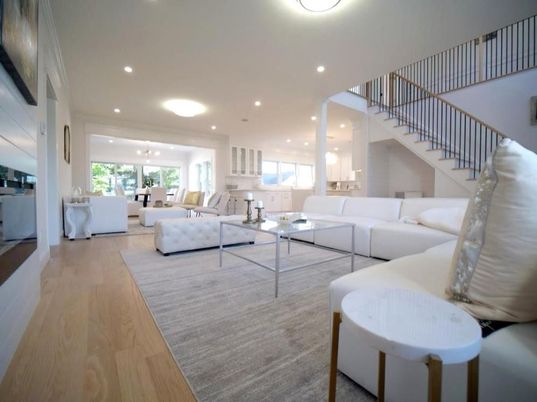Interior, Living room, Pendant Lights, Recessed Lighting, Wood Texture Flooring