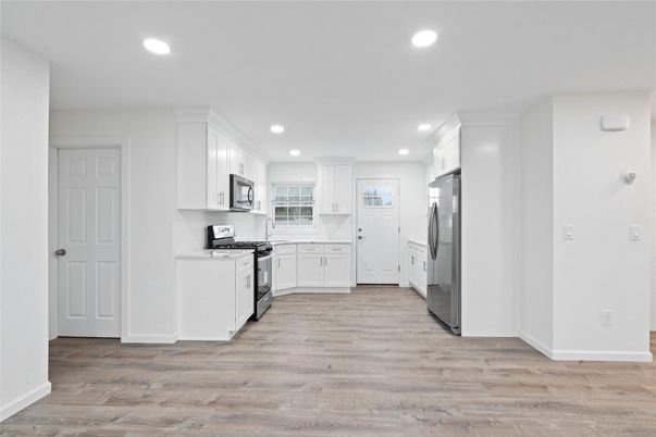 Interior, Kitchen, Recessed Lighting, Wood Texture Flooring