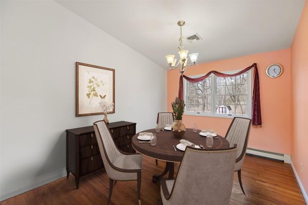 Chandelier, Dining room, Interior, Wood Texture Flooring