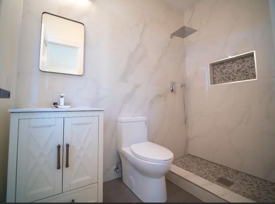 Bathroom, Glass Shower, Interior, Marble Walls