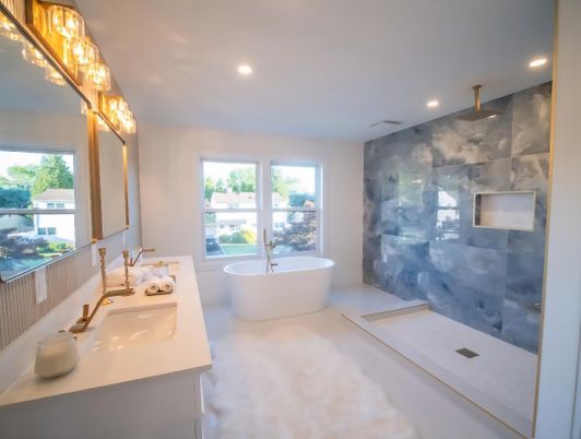 Bathroom, Dual Sink Vanities, Free Standing Baths, Interior, Recessed Lighting