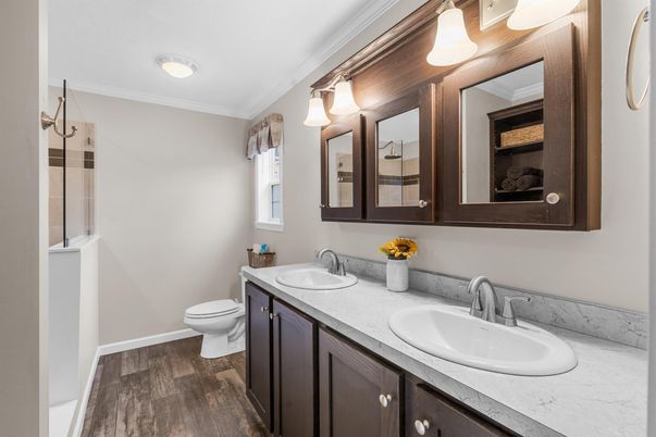Bathroom, Dual Sink Vanities, Interior, Wood Texture Flooring