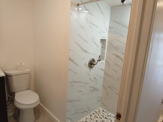 Bathroom, Glass Shower, Interior, Marble Walls