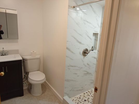 Bathroom, Glass Shower, Interior, Marble Walls