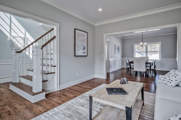 Dining room, Interior, Pendant Lights, Recessed Lighting, Wood Texture Flooring
