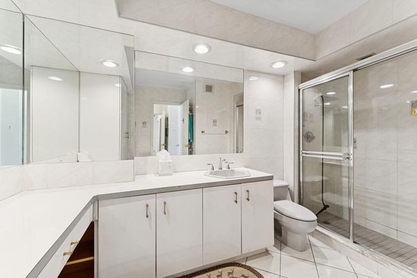 Bathroom, Dual Sink Vanities, Glass Shower, Interior, Recessed Lighting