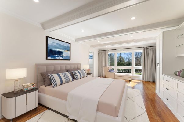 Bedroom, Interior, Recessed Lighting, Wood Texture Flooring