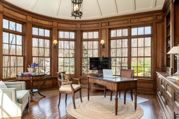 Home Office, Interior, Wood Texture Flooring, Wooden Walls