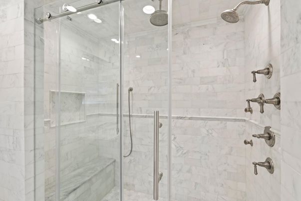 Bathroom, Glass Shower, Interior, Marble Walls