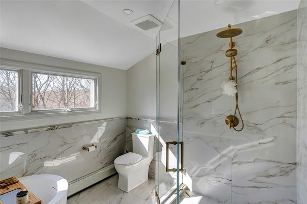 Bathroom, Glass Shower, Interior, Marble, Marble Walls