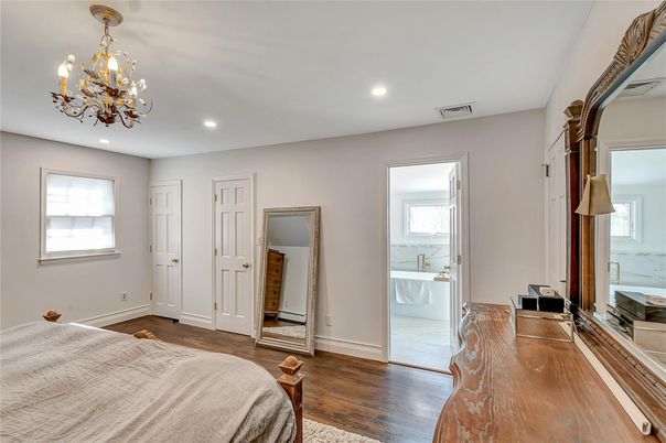 Bathroom, Chandelier, Interior, Recessed Lighting, Wood Texture Flooring