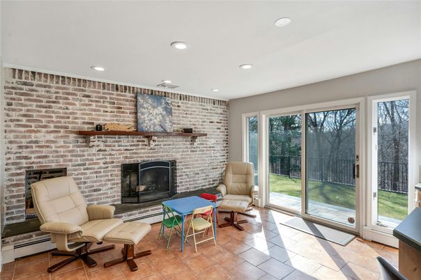 Fireplace, Interior, Recessed Lighting, Stone Walls