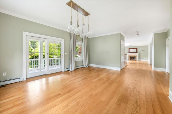 Empty room, Fireplace, Interior, Pendant Lights, Wood Texture Flooring