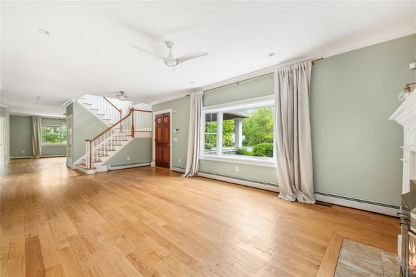 Empty room, Fireplace, Interior, Recessed Lighting, Wood Texture Flooring