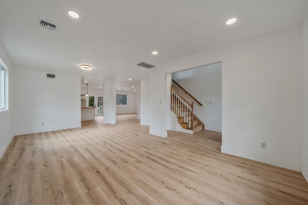 Empty room, Interior, Recessed Lighting, Wood Texture Flooring