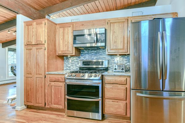 Interior, Kitchen, Stainless Steel Appliances, Wooden Beams, Wooden Ceilings, Wood Texture Flooring