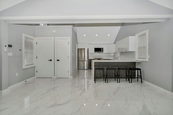 Interior, Kitchen, Marble, Recessed Lighting, Stainless Steel Appliances
