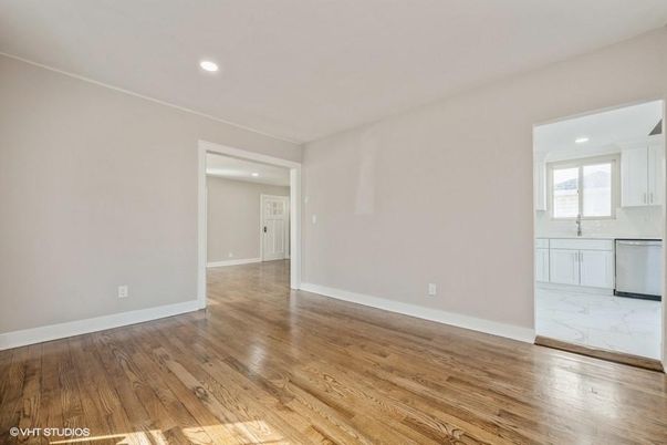 Empty room, Interior, Kitchen, Marble, Recessed Lighting, Wood Texture Flooring