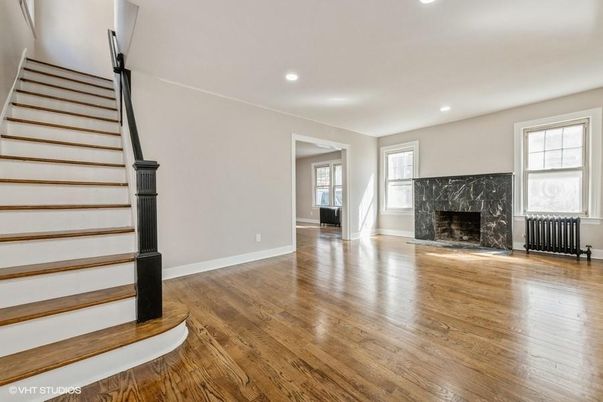 Empty room, Fireplace, Interior, Recessed Lighting, Wood Texture Flooring