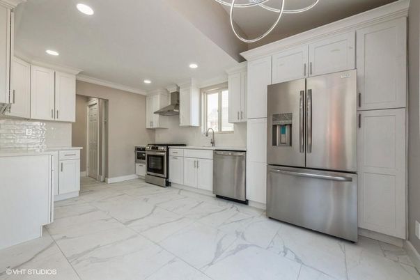 Interior, Kitchen, Marble, Recessed Lighting, Stainless Steel Appliances