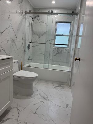 Bathroom, Glass Shower, Interior, Marble, Marble Walls, Recessed Lighting