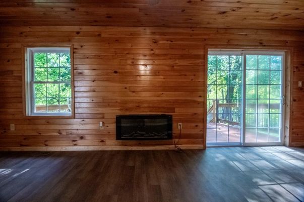 Empty room, Fireplace, Interior, Wooden Ceilings, Wood Texture Flooring, Wooden Walls