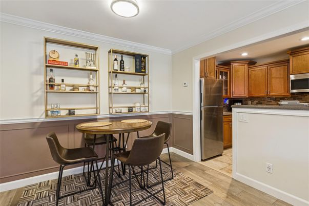 Dining room, Interior, Kitchen, Recessed Lighting, Wood Texture Flooring