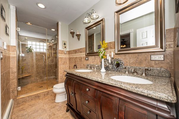 Bathroom, Dual Sink Vanities, Glass Shower, Interior, Recessed Lighting