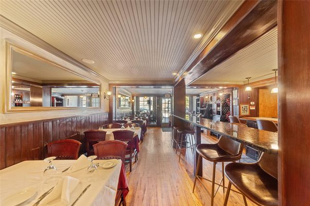 Dining room, Interior, Pendant Lights, Recessed Lighting, Wood Texture Flooring