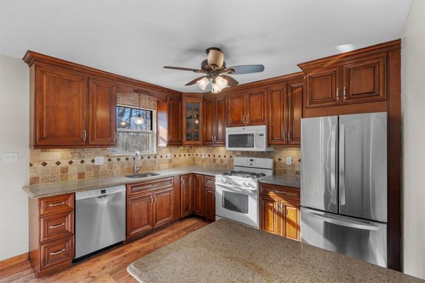 Interior, Kitchen, Stainless Steel Appliances, Wood Texture Flooring
