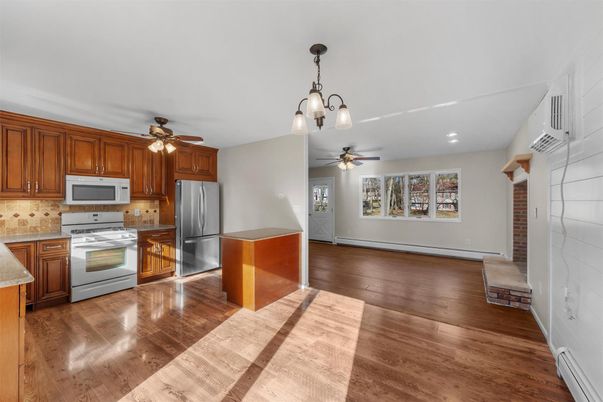 Interior, Kitchen, Pendant Lights, Recessed Lighting, Wood Texture Flooring