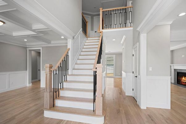 Fireplace, Interior, Recessed Lighting, Wood Texture Flooring